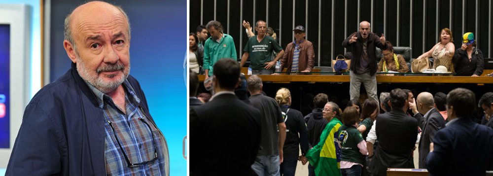 Citando vários acontecimentos recentes, como protestos no Rio, discussão entre Gilmar e Lewandowski no STF e a invasão de "vândalos ensandecidos" no plenário da Câmara, pedindo a intervenção militar, o jornalista afirma que, "neste clima de fim de feira, com governantes, políticos e partidos desacreditados, caminhamos para um estado de anomia social, que poderá desaguar numa convulsão" (Foto: Gisele Federicce) Citando vários acontecimentos recentes, como protestos no Rio, discussão entre Gilmar e Lewandowski no STF e a invasão de "vândalos ensandecidos" no plenário da Câmara, pedindo a intervenção militar, o jornalista afirma que, "neste clima de fim de feira, com governantes, políticos e partidos desacreditados, caminhamos para um estado de anomia social, que poderá desaguar numa convulsão"