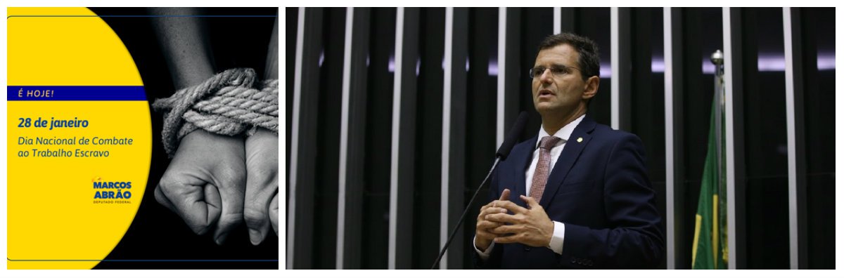 O deputado federal Marcos Abrão (PPS) divulgou uma mensagem sobre o Dia Nacional de Combate ao Trabalho Escravo. Na mensagem o deputado afirma que a exploração do trabalhador acontece "hoje com pessoas que trabalham em locais que são indignos para um ser humano, com jornadas de trabalho que ultrapassam o estabelecido e supervisão intensa, muitas vezes com violência física e psicológica. Entretanto, Marcos Abrão foi um dos deputados que votou a favor da Lei da Terceirização, na Câmara Federal, em 2015. Segundo a CUT, Os trabalhadores terceirizados no Brasil ganham em média 24,7% menos que os contratados diretamente e têm jornadas maiores em pelo menos três horas semanais. O projeto da Lei da Terceirização está agora no Senado e deve entrar na pauta em 2017 (Foto: Fatima 247) O deputado federal Marcos Abrão (PPS) divulgou uma mensagem sobre o Dia Nacional de Combate ao Trabalho Escravo. Na mensagem o deputado afirma que a exploração do trabalhador acontece "hoje com pessoas que trabalham em locais que são indignos para um ser humano, com jornadas de trabalho que ultrapassam o estabelecido e supervisão intensa, muitas vezes com violência física e psicológica. Entretanto, Marcos Abrão foi um dos deputados que votou a favor da Lei da Terceirização, na Câmara Federal, em 2015. Segundo a CUT, Os trabalhadores terceirizados no Brasil ganham em média 24,7% menos que os contratados diretamente e têm jornadas maiores em pelo menos três horas semanais. O projeto da Lei da Terceirização está agora no Senado e deve entrar na pauta em 2017