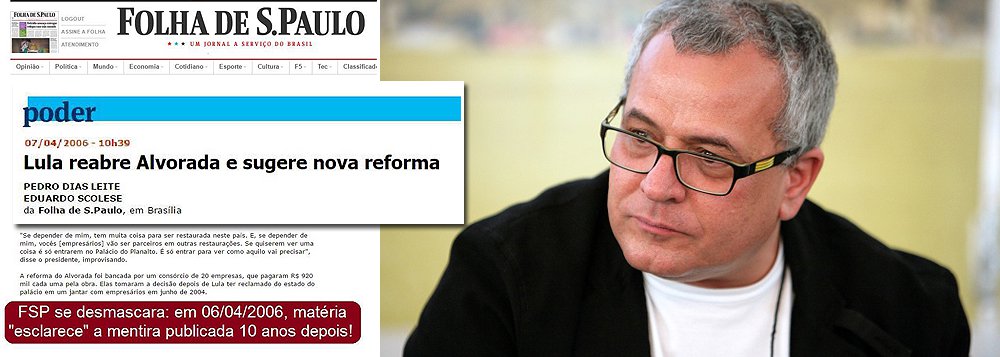 Matéria publicada dez anos atrás pelo mesmo jornal esclarece o episódio divulgado ontem como denúncia; à época, o então presidente Lula pediu a ajuda de 20 empresas para restaurar o Palácio do Alvorada, reforma que custou R$ 18,4 milhões; a Odebrecht sequer foi citada; "Nada houve de ilegal. Restauração de patrimônio público por empresas privadas, com o processo devido, tem até benefício, incentivo fiscal. Nesses casos, nem isso houve", comentou o jornalista e escritor Luiz Fernando Emediato (Foto: Gisele Federicce) Matéria publicada dez anos atrás pelo mesmo jornal esclarece o episódio divulgado ontem como denúncia; à época, o então presidente Lula pediu a ajuda de 20 empresas para restaurar o Palácio do Alvorada, reforma que custou R$ 18,4 milhões; a Odebrecht sequer foi citada; "Nada houve de ilegal. Restauração de patrimônio público por empresas privadas, com o processo devido, tem até benefício, incentivo fiscal. Nesses casos, nem isso houve", comentou o jornalista e escritor Luiz Fernando Emediato