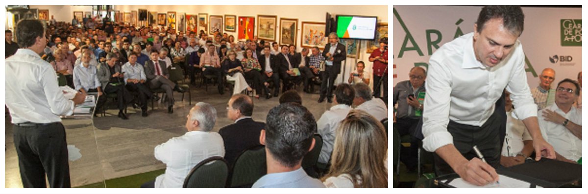 O Programa de Logística e Estradas do Ceará foi lançado na manhã desta sexta-feira (25) pelo governador Camilo Santana, no Palácio da Abolição. A iniciativa integrará todas as obras de infraestrutura rodoviária do Estado, desde 2015, representando um investimento da ordem de R$ 1,9 bilhão para restauração, pavimentação e duplicação de cerca de 2.063,31 km de estradas. Entre as obras autorizadas nesta sexta-feira estão a duplicação da CE-040, que impulsionará o turismo do Litoral Leste e facilitará o acesso ao Aeroporto de Aracati e a CE-155, voltada para atender o fluxo da produção do Porto do Pecém (Foto: Fatima 247) O Programa de Logística e Estradas do Ceará foi lançado na manhã desta sexta-feira (25) pelo governador Camilo Santana, no Palácio da Abolição. A iniciativa integrará todas as obras de infraestrutura rodoviária do Estado, desde 2015, representando um investimento da ordem de R$ 1,9 bilhão para restauração, pavimentação e duplicação de cerca de 2.063,31 km de estradas. Entre as obras autorizadas nesta sexta-feira estão a duplicação da CE-040, que impulsionará o turismo do Litoral Leste e facilitará o acesso ao Aeroporto de Aracati e a CE-155, voltada para atender o fluxo da produção do Porto do Pecém
