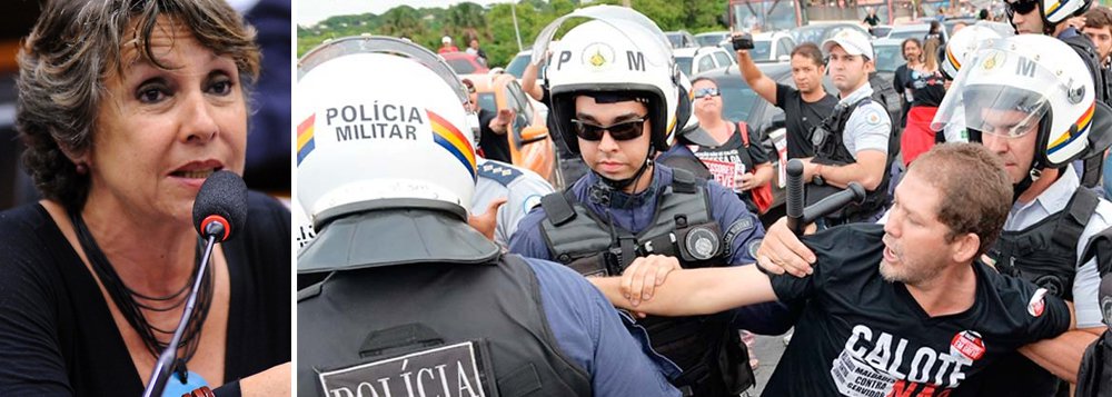 Deputada federal Erika Kokay (PT-DF) oferece representação ao Procurador-Geral de Justiça do Distrito Federal contra PM do 6º Batalhão da PM e Batalhão de Choque da PM de Brasília pela prática de violência policial, abuso de autoridade e tortura praticados contra manifestantes e movimentos sociais durante ato em defesa da democracia, realizado na capital, no dia 31 de agosto; segundo a parlamentar, os policiais avançaram sobre os manifestantes pela retaguarda, promovendo atos de barbaridade, lançando gás de pimenta, bombas de efeito moral, agredindo manifestantes com cassetetes e balas de borracha, impedindo-os que finalizassem a caminhada de forma pacifica, como iniciaram (Foto: Leonardo Lucena) Deputada federal Erika Kokay (PT-DF) oferece representação ao Procurador-Geral de Justiça do Distrito Federal contra PM do 6º Batalhão da PM e Batalhão de Choque da PM de Brasília pela prática de violência policial, abuso de autoridade e tortura praticados contra manifestantes e movimentos sociais durante ato em defesa da democracia, realizado na capital, no dia 31 de agosto; segundo a parlamentar, os policiais avançaram sobre os manifestantes pela retaguarda, promovendo atos de barbaridade, lançando gás de pimenta, bombas de efeito moral, agredindo manifestantes com cassetetes e balas de borracha, impedindo-os que finalizassem a caminhada de forma pacifica, como iniciaram