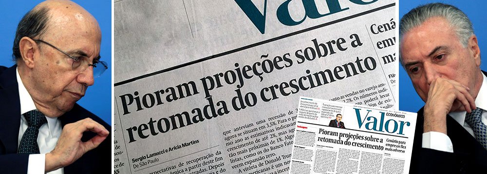Vendido ao público como a condição necessária para a volta da confiança, o golpe parlamentar de 2016, que começou a ser construído um dia depois da vitória da presidente Dilma Rousseff em 2014, colocou o Brasil num lamaçal político e econômico para o qual ainda não se encontrou uma saída; com Michel Temer e Henrique Meirelles, o rombo fiscal explodiu, a arrecadação desabou e as vendas do comércio e da indústria foram ao fundo do poço; autodestruição brasileira já ganha até a manchete do Valor Econômico, da Globo, que foi peça central do golpe (Foto: Gisele Federicce) Vendido ao público como a condição necessária para a volta da confiança, o golpe parlamentar de 2016, que começou a ser construído um dia depois da vitória da presidente Dilma Rousseff em 2014, colocou o Brasil num lamaçal político e econômico para o qual ainda não se encontrou uma saída; com Michel Temer e Henrique Meirelles, o rombo fiscal explodiu, a arrecadação desabou e as vendas do comércio e da indústria foram ao fundo do poço; autodestruição brasileira já ganha até a manchete do Valor Econômico, da Globo, que foi peça central do golpe