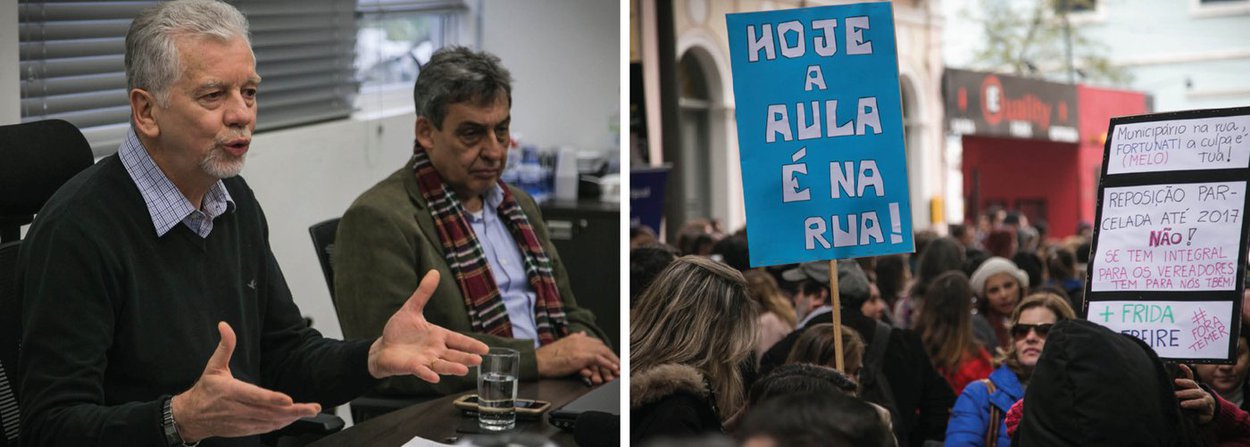 Após anunciar que as negociações com os municipários estavam zeradas em decorrência da rejeição das novas propostas de reajuste salarial horas antes, o prefeito José Fortunati (PDT) afirmou posteriormente que decidiu pagar, já a partir do próximo mês, o índice da inflação parcelado em quatro vezes entre maio (retroativo) e janeiro de 2017; com isso, ele efetivamente encerra as negociações com os municipários, que estão em greve desde o dia 14; Fortunati também anunciou que o servidores que mantiverem a paralisação terão o ponto cortado (Foto: Leonardo Lucena) Após anunciar que as negociações com os municipários estavam zeradas em decorrência da rejeição das novas propostas de reajuste salarial horas antes, o prefeito José Fortunati (PDT) afirmou posteriormente que decidiu pagar, já a partir do próximo mês, o índice da inflação parcelado em quatro vezes entre maio (retroativo) e janeiro de 2017; com isso, ele efetivamente encerra as negociações com os municipários, que estão em greve desde o dia 14; Fortunati também anunciou que o servidores que mantiverem a paralisação terão o ponto cortado