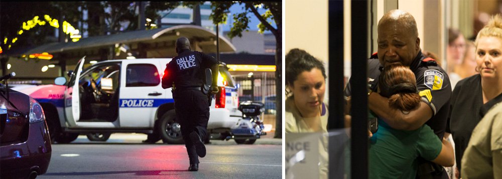 Franco-atiradores instalados em telhados mataram cinco policiais em Dallas e feriram mais seis em um ataque coordenado durante um dos diversos protestos espalhados pelo país após a morte de dois homens negros pela polícia nesta semana.; polícia descreveu a emboscada como cuidadosamente planejada e executada, três pessoas foram presas e um quatro suspeito foi morto a tiros; ataque foi um dos piores a tiros em massa contra policiais na história dos Estados Unidos (Foto: Paulo Emílio) Franco-atiradores instalados em telhados mataram cinco policiais em Dallas e feriram mais seis em um ataque coordenado durante um dos diversos protestos espalhados pelo país após a morte de dois homens negros pela polícia nesta semana.; polícia descreveu a emboscada como cuidadosamente planejada e executada, três pessoas foram presas e um quatro suspeito foi morto a tiros; ataque foi um dos piores a tiros em massa contra policiais na história dos Estados Unidos