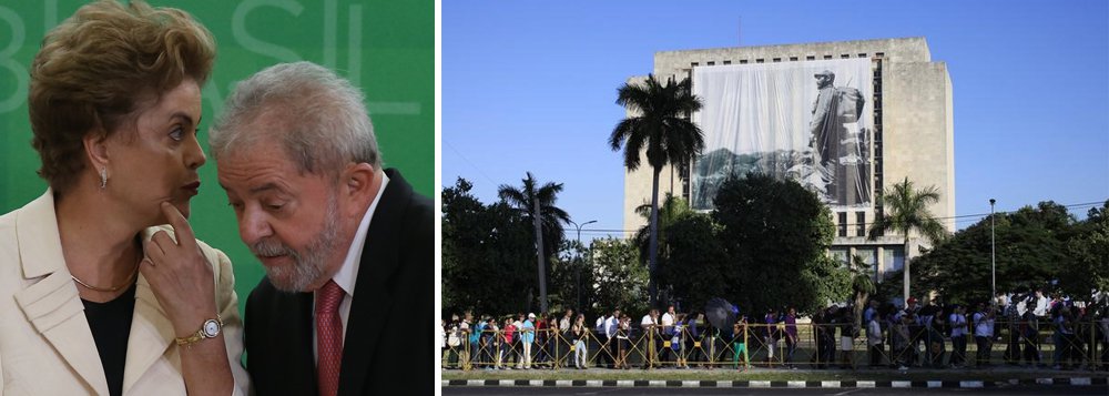 O ex-presidente Luiz Inácio Lula da Silva e a presidente deposta Dilma Rousseff participarão neste fim de semana das homenagens ao líder cubano Fidel Castro, em Santiago de Cuba; cinzas de Fidel chegaram nesta quinta-feira a Santa Clara, no centro de Cuba, onde repousarão durante uma noite junto às de seu companheiro revolucionário Ernesto "Che" Guevara, como parte da peregrinação por todo o país semelhante à que ambos realizaram durante a revolução de 1959 (Foto: Aquiles Lins) O ex-presidente Luiz Inácio Lula da Silva e a presidente deposta Dilma Rousseff participarão neste fim de semana das homenagens ao líder cubano Fidel Castro, em Santiago de Cuba; cinzas de Fidel chegaram nesta quinta-feira a Santa Clara, no centro de Cuba, onde repousarão durante uma noite junto às de seu companheiro revolucionário Ernesto "Che" Guevara, como parte da peregrinação por todo o país semelhante à que ambos realizaram durante a revolução de 1959