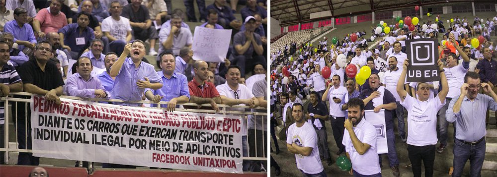 A proposta de regulamentação do transporte de passageiros por aplicativos, como o Uber, foi debatida em audiência pública no Gigantinho com um sistema de segurança reforçado, mas sem registrar tumultos ou confusões; a discussão, porém, foi marcada por discordâncias entre taxistas e motoristas e apoiadores do Uber, com argumentos de um lado sobre o caráter ilegal e multinacional da empresa, em oposição aos pedidos por maior liberdade de mercado e argumentos sobre a qualidade dos serviços;o projeto de lei elaborado pelo Executivo estabelece uma série de normas para que a empresa funcione de forma legal (Foto: Leonardo Lucena) A proposta de regulamentação do transporte de passageiros por aplicativos, como o Uber, foi debatida em audiência pública no Gigantinho com um sistema de segurança reforçado, mas sem registrar tumultos ou confusões; a discussão, porém, foi marcada por discordâncias entre taxistas e motoristas e apoiadores do Uber, com argumentos de um lado sobre o caráter ilegal e multinacional da empresa, em oposição aos pedidos por maior liberdade de mercado e argumentos sobre a qualidade dos serviços;o projeto de lei elaborado pelo Executivo estabelece uma série de normas para que a empresa funcione de forma legal