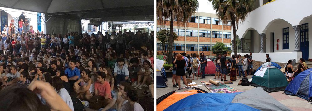 Professores da PUC Minas divulgaram manifesto em demonstram apoio à luta dos estudantes contra a reforma educacional proposta pelo governo de Michel Temer; "A escola, pública ou privada, é do povo. A universidade, pública ou privada, é do povo. A educação é um direito universal e constitucional. Repudiamos, nesse sentido, as ações de censura e violência – física e verbal – que, infelizmente, insistem em ser a marca de setores que ora se encontram no poder – midiático, jurídico, governamental"; manifestação de solidariedade aos alunos foi aprovada por unanimidade em assembleia na noite de terça na universidade; no documento, os docentes repudiam a PEC 55, a reforma do ensino médio e o movimento escola sem partido (Foto: Giuliana Miranda) Professores da PUC Minas divulgaram manifesto em demonstram apoio à luta dos estudantes contra a reforma educacional proposta pelo governo de Michel Temer; "A escola, pública ou privada, é do povo. A universidade, pública ou privada, é do povo. A educação é um direito universal e constitucional. Repudiamos, nesse sentido, as ações de censura e violência – física e verbal – que, infelizmente, insistem em ser a marca de setores que ora se encontram no poder – midiático, jurídico, governamental"; manifestação de solidariedade aos alunos foi aprovada por unanimidade em assembleia na noite de terça na universidade; no documento, os docentes repudiam a PEC 55, a reforma do ensino médio e o movimento escola sem partido