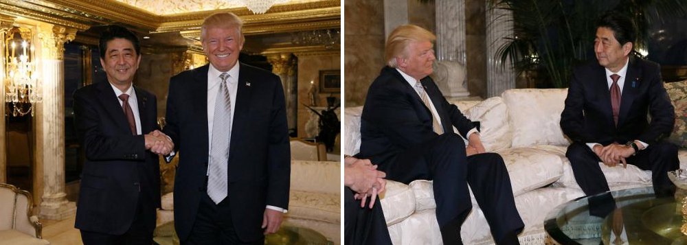 O primeiro-ministro do Japão, Shinzo Abe, descreveu Donald Trump como um "líder digno de confiança" após um encontro na quinta-feira com o presidente eleito dos Estados Unidos para esclarecer discursos que Trump fez durante campanha e que causaram preocupações sobre a aliança entre os dois países (Foto: Felipe L. Goncalves) O primeiro-ministro do Japão, Shinzo Abe, descreveu Donald Trump como um "líder digno de confiança" após um encontro na quinta-feira com o presidente eleito dos Estados Unidos para esclarecer discursos que Trump fez durante campanha e que causaram preocupações sobre a aliança entre os dois países