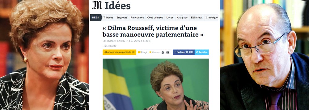 Presidente escreve resposta ao manifesto publicado no jornal Le Monde subscrito por parlamentares franceses, encabeçado pelo senador Patrick Abate, que pede à comunidade internacional que condene o golpe de estado no Brasil; "Minha voz está sendo ouvida. No país e no exterior, surgem manifestações reforçando o que tenho repetido: o Brasil sofre uma tentativa de golpe de Estado. Quero agradecer aos parlamentares franceses que se posicionaram contra a tentativa de golpe parlamentar no Brasil. Faço em meu nome e daqueles que defendem a democracia e o respeito à vontade popular aqui no Brasil", afirma Dilma Rousseff; "A história saberá reconhecer a coragem de lutar pela justiça social e pelos melhores valores humanistas: liberdade, igualdade e fraternidade", diz ela (Foto: Gisele Federicce) Presidente escreve resposta ao manifesto publicado no jornal Le Monde subscrito por parlamentares franceses, encabeçado pelo senador Patrick Abate, que pede à comunidade internacional que condene o golpe de estado no Brasil; "Minha voz está sendo ouvida. No país e no exterior, surgem manifestações reforçando o que tenho repetido: o Brasil sofre uma tentativa de golpe de Estado. Quero agradecer aos parlamentares franceses que se posicionaram contra a tentativa de golpe parlamentar no Brasil. Faço em meu nome e daqueles que defendem a democracia e o respeito à vontade popular aqui no Brasil", afirma Dilma Rousseff; "A história saberá reconhecer a coragem de lutar pela justiça social e pelos melhores valores humanistas: liberdade, igualdade e fraternidade", diz ela