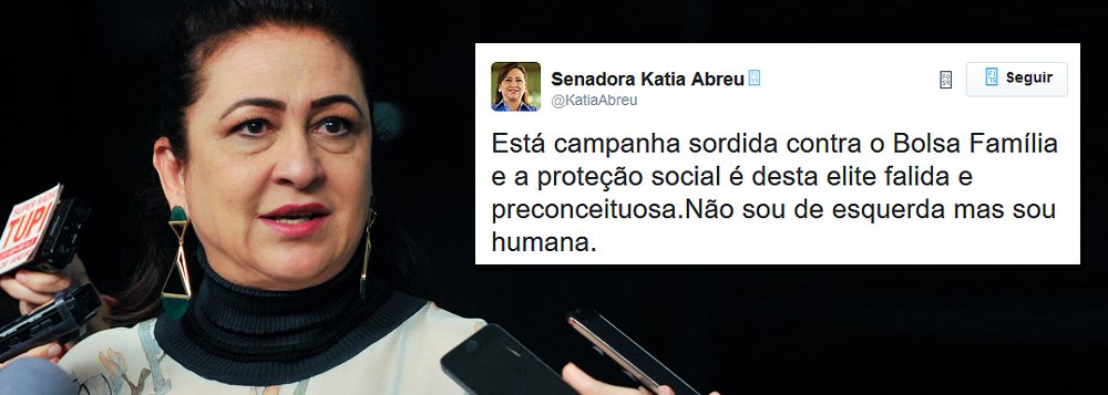 Senadora Kátia Abreu (PMDB-TO) fez duras críticas à decisão do governo Michel Temer de suspender mais de 1 milhão de benefícios do Bolsa Família; pelo Twitter, a senadora classificou como "campanha sórdida" contra o programa; "Esta campanha sórdida contra o Bolsa Família e a proteção social é desta elite falida e preconceituosa. Não sou de esquerda mas sou humana", disse Kátia; "Ser pobre não dignifica ser preguiçoso. Significa falta de oportunidade. Omissão do Estado. Os pobres pagam imposto indireto no consumo. Alguns pensam que pobre não paga imposto. São os que mais pagam porque são a maioria. Maioria que mais consome e portanto mais paga. Pagam impostos e continuam pobres", completou (Foto: Aquiles Lins) Senadora Kátia Abreu (PMDB-TO) fez duras críticas à decisão do governo Michel Temer de suspender mais de 1 milhão de benefícios do Bolsa Família; pelo Twitter, a senadora classificou como "campanha sórdida" contra o programa; "Esta campanha sórdida contra o Bolsa Família e a proteção social é desta elite falida e preconceituosa. Não sou de esquerda mas sou humana", disse Kátia; "Ser pobre não dignifica ser preguiçoso. Significa falta de oportunidade. Omissão do Estado. Os pobres pagam imposto indireto no consumo. Alguns pensam que pobre não paga imposto. São os que mais pagam porque são a maioria. Maioria que mais consome e portanto mais paga. Pagam impostos e continuam pobres", completou