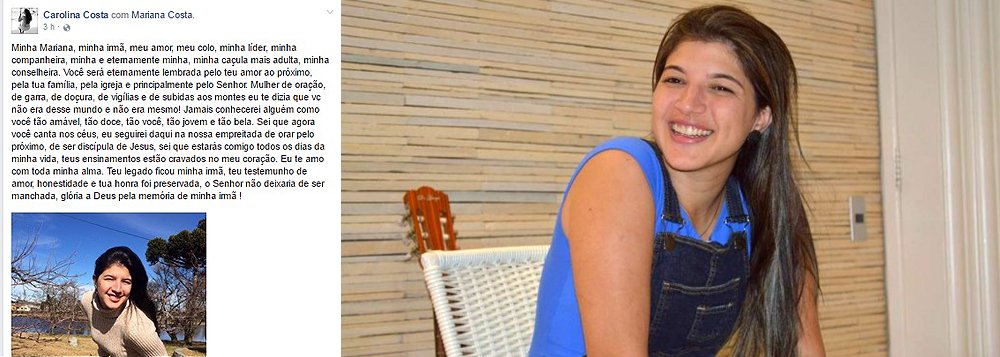 Carolina Costa publicou, nas redes sociais, uma homenagem a sua irmã, Mariana Costa, a quem chama de “meu amor, minha líder, caçula mais adulta, minha conselheira”; Mariana foi encontrada nesta segunda-feira (14), pelas filhas de 11 e 9 anos, morta com sinais de asfixia em seu apartamento; ela foi assassinada pelo cunhado, Lucas Porto, que está preso e confessou o crime; ambas são sobrinhas do ex-presidente e ex-senador, José Sarney (Foto: Voney Malta) Carolina Costa publicou, nas redes sociais, uma homenagem a sua irmã, Mariana Costa, a quem chama de “meu amor, minha líder, caçula mais adulta, minha conselheira”; Mariana foi encontrada nesta segunda-feira (14), pelas filhas de 11 e 9 anos, morta com sinais de asfixia em seu apartamento; ela foi assassinada pelo cunhado, Lucas Porto, que está preso e confessou o crime; ambas são sobrinhas do ex-presidente e ex-senador, José Sarney
