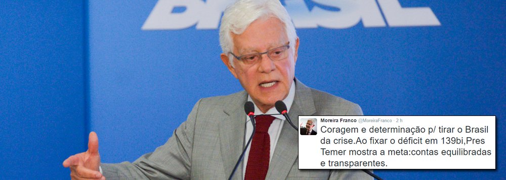 "Coragem e determinação para tirar o Brasil da crise. Ao fixar o déficit em 139 bi, Pres Temer mostra a meta: contas equilibradas e transparentes", postou no Twitter o braço direito do presidente interino e secretário executivo do Programa de Parcerias de Investimentos (PPI); rombo anunciado pela equipe de Michel Temer para esse ano foi de R$ 170 bilhões, mais de R$ 70 bilhões do que havia sido anunciado pelo governo Dilma; Temer gastou R$ 125 bilhões em pacote de bondades (Foto: Gisele Federicce) "Coragem e determinação para tirar o Brasil da crise. Ao fixar o déficit em 139 bi, Pres Temer mostra a meta: contas equilibradas e transparentes", postou no Twitter o braço direito do presidente interino e secretário executivo do Programa de Parcerias de Investimentos (PPI); rombo anunciado pela equipe de Michel Temer para esse ano foi de R$ 170 bilhões, mais de R$ 70 bilhões do que havia sido anunciado pelo governo Dilma; Temer gastou R$ 125 bilhões em pacote de bondades