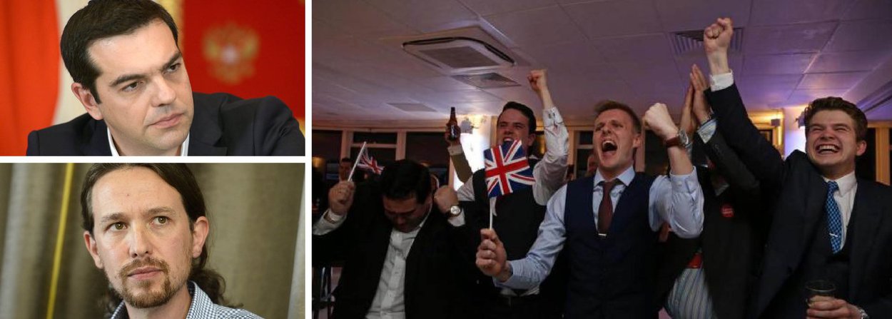 Para o primeiro-ministro da Grécia e líder do partido Syriza, Alexis Tsipras, a decisão britânica de deixar a União Europeia "confirma a profunda crise política e identitária da União Europeia", podendo ser "um despertar ou o começo de um caminho perigoso para o povo europeu"; já o líder do espanhol Podemos, Pablo Iglesias, disse que o bloco "deve mudar"; "Ninguém iria querer partir de uma Europa justa e solidária" (Foto: Aquiles Lins) Para o primeiro-ministro da Grécia e líder do partido Syriza, Alexis Tsipras, a decisão britânica de deixar a União Europeia "confirma a profunda crise política e identitária da União Europeia", podendo ser "um despertar ou o começo de um caminho perigoso para o povo europeu"; já o líder do espanhol Podemos, Pablo Iglesias, disse que o bloco "deve mudar"; "Ninguém iria querer partir de uma Europa justa e solidária"