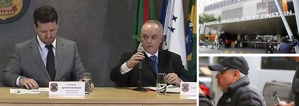 Em coletiva de imprensa sobre a 34ª fase da Lava Jato, o delegado da Polícia Federal Igor Romário de Paula diz que a corporação "desconhecia totalmente" a situação de que o ex-ministro estaria hoje no hospital Albert Einstein acompanhando sua esposa em uma cirurgia; a equipe "foi na casa dele esperando que ele estivesse lá", afirmou, acrescentando que ele não estava no centro cirúrgico e que a equipe não entrou no hospital; o procurador Carlos Fernando dos Santos Lima disse que "coincidências como essas são tristes, mas acontecem, e não há como não cumprir (os mandados)"; "As prisões eram necessárias", afirmou; para defesa, prisão era desnecessária, uma vez que Mantega não representaria risco para a sociedade que justificasse uma medida de força (Foto: Gisele Federicce) Em coletiva de imprensa sobre a 34ª fase da Lava Jato, o delegado da Polícia Federal Igor Romário de Paula diz que a corporação "desconhecia totalmente" a situação de que o ex-ministro estaria hoje no hospital Albert Einstein acompanhando sua esposa em uma cirurgia; a equipe "foi na casa dele esperando que ele estivesse lá", afirmou, acrescentando que ele não estava no centro cirúrgico e que a equipe não entrou no hospital; o procurador Carlos Fernando dos Santos Lima disse que "coincidências como essas são tristes, mas acontecem, e não há como não cumprir (os mandados)"; "As prisões eram necessárias", afirmou; para defesa, prisão era desnecessária, uma vez que Mantega não representaria risco para a sociedade que justificasse uma medida de força