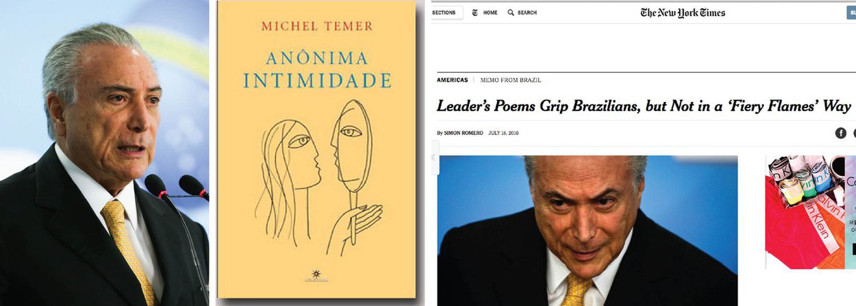 Jornal norte-americano destaca que o livro "Anônima Intimidade", publicado em 2013 pelo presidente interino, causou "principalmente bocejos nos brasileiros" e que "paródias de sua obra florescem"; publicação também destaca o perfil Temer Poeta no Twitter, que faz sátira da vida literária do peemedebista (Foto: Paulo Emílio) Jornal norte-americano destaca que o livro "Anônima Intimidade", publicado em 2013 pelo presidente interino, causou "principalmente bocejos nos brasileiros" e que "paródias de sua obra florescem"; publicação também destaca o perfil Temer Poeta no Twitter, que faz sátira da vida literária do peemedebista
