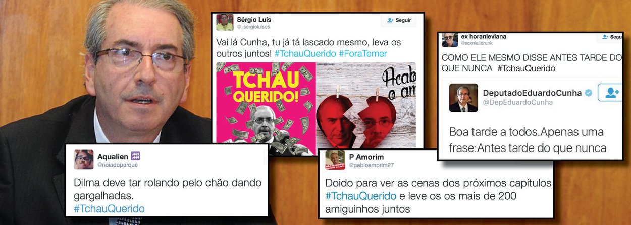 Aprovada o relatório da cassação do deputado federal afastado Eduardo Cunha (PMDB) pela Comissão de Ética da Câmara, a hashtag #TchauQuerido se tornou um dos assuntos mais comentados no Twitter no mundo inteiro, figurando no Trending Topics; o presidente afastado da Câmara também apareceu na listagem do Twitter pelo seu sobrenome (Cunha); as referências ao peemedebista se tornaram ainda mais intensas após a decisão da Justiça Federal do Paraná, que bloqueou os bens dele e de sua esposa, a jornalista Cláudia Cruz (Foto: Aline Lima) Aprovada o relatório da cassação do deputado federal afastado Eduardo Cunha (PMDB) pela Comissão de Ética da Câmara, a hashtag #TchauQuerido se tornou um dos assuntos mais comentados no Twitter no mundo inteiro, figurando no Trending Topics; o presidente afastado da Câmara também apareceu na listagem do Twitter pelo seu sobrenome (Cunha); as referências ao peemedebista se tornaram ainda mais intensas após a decisão da Justiça Federal do Paraná, que bloqueou os bens dele e de sua esposa, a jornalista Cláudia Cruz