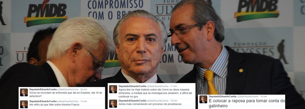 O ministro, Moreira Franco, o Vice Presidente Michel Temer, o presidente da Câmara, Eduardo Cunha, durante apresentação das Mídias Digitais do PMDB na Fundação Ulisses Guimarães (Antônio Cruz/Agência Brasil) (Foto: Leonardo Attuch) O ministro, Moreira Franco, o Vice Presidente Michel Temer, o presidente da Câmara, Eduardo Cunha, durante apresentação das Mídias Digitais do PMDB na Fundação Ulisses Guimarães (Antônio Cruz/Agência Brasil)