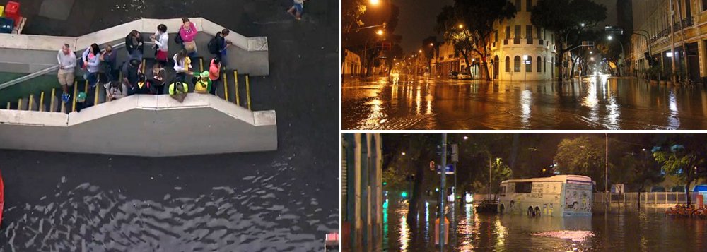 As fortes chuvas que caíram na madrugada desta terça-feira (20) no Rio de Janeiro deixaram várias ruas alagadas. Na manhã de hoje, há vários pontos de alagamento, principalmente na zonas norte e central da cidade; a cidade do Rio de Janeiro está em estado de atenção, o estágio mediano de uma escala de três (o pior é o estágio de crise e o normal é o de normalidade) e significa possibilidade de chuva moderada nas próximas horas (Foto: Leonardo Lucena) As fortes chuvas que caíram na madrugada desta terça-feira (20) no Rio de Janeiro deixaram várias ruas alagadas. Na manhã de hoje, há vários pontos de alagamento, principalmente na zonas norte e central da cidade; a cidade do Rio de Janeiro está em estado de atenção, o estágio mediano de uma escala de três (o pior é o estágio de crise e o normal é o de normalidade) e significa possibilidade de chuva moderada nas próximas horas