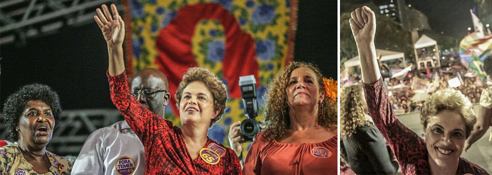 Em campanha com a candidata à prefeitura do Rio Jandira Feghali (PCdoB), uma das maiores críticas do processo de impeachment no Congresso, a presidente eleita Dilma Rousseff disse que a deputada "tem que estar no segundo turno"; "Somos capazes de virar esse jogo", discursou; ela lembrou que "Jandira defende direitos muito concretos" e fez duras críticas ao atual governo; "Queremos a soberania das nossas riquezas, sem transferir emprego para outros países", alfinetou, sobre a intenção da Petrobras de querer importar plataforma de petróleo; assista a íntegra (Foto: Ana Pupulin) Em campanha com a candidata à prefeitura do Rio Jandira Feghali (PCdoB), uma das maiores críticas do processo de impeachment no Congresso, a presidente eleita Dilma Rousseff disse que a deputada "tem que estar no segundo turno"; "Somos capazes de virar esse jogo", discursou; ela lembrou que "Jandira defende direitos muito concretos" e fez duras críticas ao atual governo; "Queremos a soberania das nossas riquezas, sem transferir emprego para outros países", alfinetou, sobre a intenção da Petrobras de querer importar plataforma de petróleo; assista a íntegra
