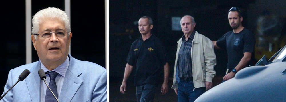 Senador Roberto Requião (PMDB-PR) criticou nesta segunda-feira, 27, a operação Custo Brasil, da Polícia Federal, que resultou na prisão do ex-ministro Paulo Bernardo dentro de imóvel do Senado Federal; "O espetáculo com helicópteros e armas pesadas na prisão de Paulo Bernardo no edifício dos senadores foi para desmoralizar o Senado", criticou Requião, em sua conta no Twitter; "Atrás do Temer vem o estado policial a favor da opressão ao trabalho e não a desejada punição aos corruptos de todos partidos", acrescentou (Foto: Aquiles Lins) Senador Roberto Requião (PMDB-PR) criticou nesta segunda-feira, 27, a operação Custo Brasil, da Polícia Federal, que resultou na prisão do ex-ministro Paulo Bernardo dentro de imóvel do Senado Federal; "O espetáculo com helicópteros e armas pesadas na prisão de Paulo Bernardo no edifício dos senadores foi para desmoralizar o Senado", criticou Requião, em sua conta no Twitter; "Atrás do Temer vem o estado policial a favor da opressão ao trabalho e não a desejada punição aos corruptos de todos partidos", acrescentou