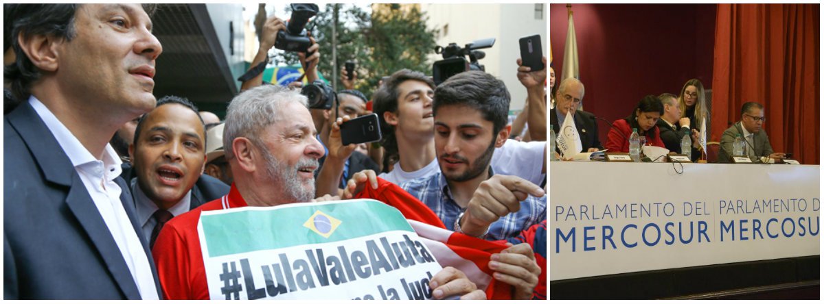 Um manifesto assinado por 36 parlamentares do Mercosul, ligados ao Grupo Progressista do Parlasul, repudia as arbitrariedades cometidas pelo MPF contra o ex-presidente Lula; segundo o texto, "o supremo crime de Lula é simplesmente ser Lula. É existir para o Brasil e o seu povo. Desse crime, Lula é culpado"; parlamentares lembram que procuradores admitiram não terem provas cabais, "mas que tinham convicção de que estavam certos"; para o grupo, eles extrapolaram "todos os limites da legalidade da ética profissional"; "Defender Lula, que lutou por um Brasil para todos, é defender um Mercosul para todos. É defender um Mercosul para os cidadãos, e não apenas para os mercados. O enorme legado de Lula é intocável. Já entrou para a história e sempre repousará intacto, no coração de nossos povos" (Foto: Leonardo Lucena) Um manifesto assinado por 36 parlamentares do Mercosul, ligados ao Grupo Progressista do Parlasul, repudia as arbitrariedades cometidas pelo MPF contra o ex-presidente Lula; segundo o texto, "o supremo crime de Lula é simplesmente ser Lula. É existir para o Brasil e o seu povo. Desse crime, Lula é culpado"; parlamentares lembram que procuradores admitiram não terem provas cabais, "mas que tinham convicção de que estavam certos"; para o grupo, eles extrapolaram "todos os limites da legalidade da ética profissional"; "Defender Lula, que lutou por um Brasil para todos, é defender um Mercosul para todos. É defender um Mercosul para os cidadãos, e não apenas para os mercados. O enorme legado de Lula é intocável. Já entrou para a história e sempre repousará intacto, no coração de nossos povos"