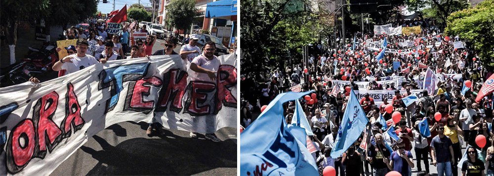 Centrais sindicais e movimentos sociais fazem nesta quinta-feira 22 um dia de paralisação em ao menos 16 estados e no Distrito Federal; manifestações pedem Foram Temer, protestam contra o golpe e contra a retirada de direitos; segundo a CUT, a paralisação de hoje "é o esquenta para greve geral" (Foto: Gisele Federicce) Centrais sindicais e movimentos sociais fazem nesta quinta-feira 22 um dia de paralisação em ao menos 16 estados e no Distrito Federal; manifestações pedem Foram Temer, protestam contra o golpe e contra a retirada de direitos; segundo a CUT, a paralisação de hoje "é o esquenta para greve geral"
