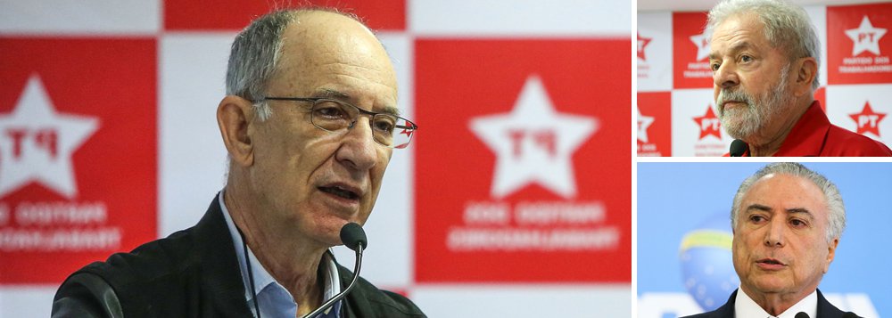 O presidente do Partido dos Trabalhadores, Rui Falcão, anunciou três decisões importantes nesta sexta-feira: (1) o partido se mobilizará em defesa de Lula; (2) o ex-presidente é candidato à presidência em 2018 e (3) haverá diálogo dos sindicatos e movimentos sociais com o governo Temer; "É natural que a CUT, o MST e os demais movimentos negociem com o governo, quando acharem conveniente. Quanto ao PT, o que tiver de projeto na Câmara e no Senado, quando aparecer pauta que interesse a maioria da população e interesse ao país, as bancadas vão votar a favor. Nunca fomos da política quanto pior, melhor” (Foto: Leonardo Attuch) O presidente do Partido dos Trabalhadores, Rui Falcão, anunciou três decisões importantes nesta sexta-feira: (1) o partido se mobilizará em defesa de Lula; (2) o ex-presidente é candidato à presidência em 2018 e (3) haverá diálogo dos sindicatos e movimentos sociais com o governo Temer; "É natural que a CUT, o MST e os demais movimentos negociem com o governo, quando acharem conveniente. Quanto ao PT, o que tiver de projeto na Câmara e no Senado, quando aparecer pauta que interesse a maioria da população e interesse ao país, as bancadas vão votar a favor. Nunca fomos da política quanto pior, melhor”