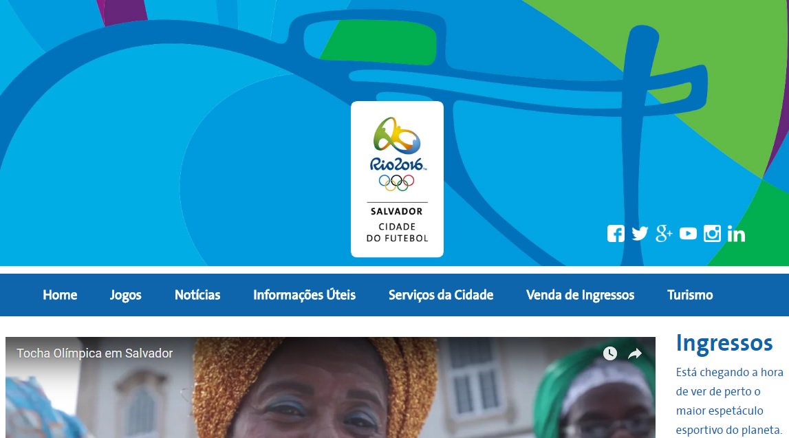 A 50 dias da abertura dos Jogos Rio 2016, entrou no ar nesta quinta-feira o site jogosolimpicos.salvador.ba.gov.br, criado pelo Comitê Municipal para a competição; no portal, o torcedor encontra informações sobre as 10 partidas de futebol feminino e masculino que acontecerão na Arena Fonte Nova; compra de ingressos; notícias; vídeos; serviços da cidade; informações úteis, turismo e uma tabela completa com as partidas que serão disputadas em Salvador de 4 a 13 de agosto (Foto: Romulo Faro) A 50 dias da abertura dos Jogos Rio 2016, entrou no ar nesta quinta-feira o site jogosolimpicos.salvador.ba.gov.br, criado pelo Comitê Municipal para a competição; no portal, o torcedor encontra informações sobre as 10 partidas de futebol feminino e masculino que acontecerão na Arena Fonte Nova; compra de ingressos; notícias; vídeos; serviços da cidade; informações úteis, turismo e uma tabela completa com as partidas que serão disputadas em Salvador de 4 a 13 de agosto