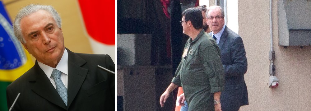 No dia em que Eduardo Cunha (PMDB), arquiteto do impeachment, foi preso, o presidente Michel Temer decidiu antecipar sua volta do Japão; retorno da comitiva do presidente estava previsto para a manhã de quinta-feira, 20, no horário local, mas o embarque foi antecipado para esta quarta-feira, 19, sem explicação oficial sobre o motivo; o grande receio é de que Cunha se torne delator e revele os nomes dos mais de 100 deputados que financiava e que votaram pela cassação de Dilma Rousseff; crise política entra em novo patamar, no momento em que delatores da Odebrecht mencionam vários ministros do governo Temer (Foto: Aquiles Lins) No dia em que Eduardo Cunha (PMDB), arquiteto do impeachment, foi preso, o presidente Michel Temer decidiu antecipar sua volta do Japão; retorno da comitiva do presidente estava previsto para a manhã de quinta-feira, 20, no horário local, mas o embarque foi antecipado para esta quarta-feira, 19, sem explicação oficial sobre o motivo; o grande receio é de que Cunha se torne delator e revele os nomes dos mais de 100 deputados que financiava e que votaram pela cassação de Dilma Rousseff; crise política entra em novo patamar, no momento em que delatores da Odebrecht mencionam vários ministros do governo Temer