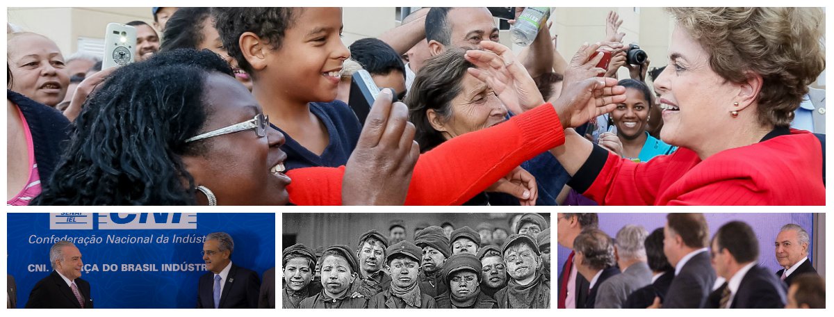 Enquanto a presidente eleita Dilma Rousseff mantém sua agenda de encontros com a população, como fez ontem num evento que discutiu moradia popular, o interino Michel Temer discute, a portas fechadas, a supressão de direitos trabalhistas, como na reunião com Robson Andrade, da Confederação Nacional da Indústria, que defendeu uma jornada de 80 horas semanais; proposta é tão esdrúxula que faria com que o Brasil retrocedesse a uma era pré-revolução industrial, quando até as crianças trabalhavam nas manufaturas inglesas (Foto: Leonardo Attuch) Enquanto a presidente eleita Dilma Rousseff mantém sua agenda de encontros com a população, como fez ontem num evento que discutiu moradia popular, o interino Michel Temer discute, a portas fechadas, a supressão de direitos trabalhistas, como na reunião com Robson Andrade, da Confederação Nacional da Indústria, que defendeu uma jornada de 80 horas semanais; proposta é tão esdrúxula que faria com que o Brasil retrocedesse a uma era pré-revolução industrial, quando até as crianças trabalhavam nas manufaturas inglesas