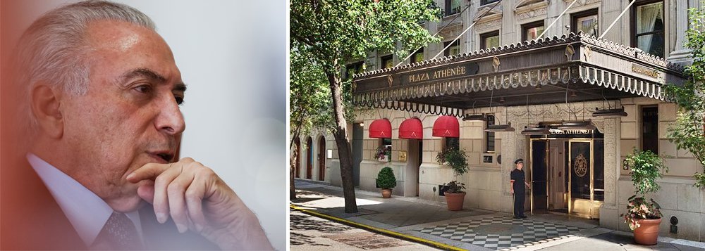 Comitiva de Michel Temer irá se hospedar no hotel Plaza Athenée, um dos mais caros de Nova York, mas divulga para a imprensa que o hotel havia sido contratado pela ex-presidente Dilma Rousseff para uma viagem não realizada; detalhe: como presidente do Brasil, não haveria nada demais em se hospedar no Plaza (Foto: Gisele Federicce) Comitiva de Michel Temer irá se hospedar no hotel Plaza Athenée, um dos mais caros de Nova York, mas divulga para a imprensa que o hotel havia sido contratado pela ex-presidente Dilma Rousseff para uma viagem não realizada; detalhe: como presidente do Brasil, não haveria nada demais em se hospedar no Plaza