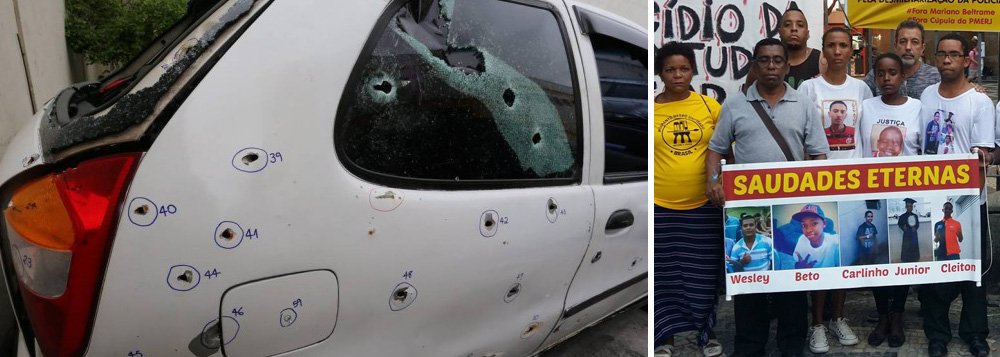 O STJ concedeu Habeas corpus para os quatro policias militares presos preventivamente após a morte de cinco jovens, atingidos por tiros de fuzil dentro de um carro em Costa Barros, na Zona Norte do Rio. Foram efetuados pelo menos 63 disparos contra o veículo; o pedido foi feito pelo advogado de Fabio Pizza Oliveira da Silva, um dos PMs acusados, e se estende aos outros policiais envolvidos na ação; os PMs foram denunciados por homicídio qualificado e tentativa de homicídio qualificado; os policiais também foram denunciados por fraude processual e posse ou porte ilegal de armas de fogo de uso restrito e outros (Foto: Leonardo Lucena) O STJ concedeu Habeas corpus para os quatro policias militares presos preventivamente após a morte de cinco jovens, atingidos por tiros de fuzil dentro de um carro em Costa Barros, na Zona Norte do Rio. Foram efetuados pelo menos 63 disparos contra o veículo; o pedido foi feito pelo advogado de Fabio Pizza Oliveira da Silva, um dos PMs acusados, e se estende aos outros policiais envolvidos na ação; os PMs foram denunciados por homicídio qualificado e tentativa de homicídio qualificado; os policiais também foram denunciados por fraude processual e posse ou porte ilegal de armas de fogo de uso restrito e outros