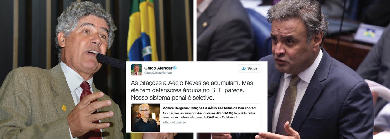 Deputado Chico Alencar (PSOL-SP) comentou nesta quarta-feira, 6, a informação de que o senador Aécio Neves (MG), presidente nacional do PSDB, está sendo "delatado com prazer" por dirigentes da OAS e da Odebrecht; "As citações a Aécio Neves se acumulam. Mas ele tem defensores árduos no STF, parece. Nosso sistema penal é seletivo", criticou Alencar (Foto: Aquiles Lins) Deputado Chico Alencar (PSOL-SP) comentou nesta quarta-feira, 6, a informação de que o senador Aécio Neves (MG), presidente nacional do PSDB, está sendo "delatado com prazer" por dirigentes da OAS e da Odebrecht; "As citações a Aécio Neves se acumulam. Mas ele tem defensores árduos no STF, parece. Nosso sistema penal é seletivo", criticou Alencar