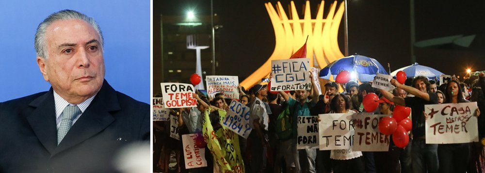 Ciente de que será alvo de manifestações pedindo sua saída no próximo dia 31 e durante a Rio 2016, o interino Michel Temer pediu moderação nos protestos e fez também um apelo aos senadores para que consiga se manter no poder até 2018; "O Estado democrático de Direito garante manifestações livres entre os contrários, respeitados os direitos e deveres dos indivíduos e as normas de civilidade. A postura de cautela e moderação é a mais adequada", disse ele; "Estamos assistindo ao pleno funcionamento das instituições nacionais. Deixemos que os senadores, sob a égide de suas prerrogativas, tomem a decisão que julgarem conveniente ao nosso futuro"; pesquisas revelam que 62% dos brasileiros defendem sua renúncia e a realização de novas eleições (Foto: Leonardo Attuch) Ciente de que será alvo de manifestações pedindo sua saída no próximo dia 31 e durante a Rio 2016, o interino Michel Temer pediu moderação nos protestos e fez também um apelo aos senadores para que consiga se manter no poder até 2018; "O Estado democrático de Direito garante manifestações livres entre os contrários, respeitados os direitos e deveres dos indivíduos e as normas de civilidade. A postura de cautela e moderação é a mais adequada", disse ele; "Estamos assistindo ao pleno funcionamento das instituições nacionais. Deixemos que os senadores, sob a égide de suas prerrogativas, tomem a decisão que julgarem conveniente ao nosso futuro"; pesquisas revelam que 62% dos brasileiros defendem sua renúncia e a realização de novas eleições