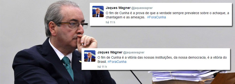 Ministro da Casa Civil do governo Dilma Rousseff, Jaques Wagner comemorou pelo Twitter a decisão da Conselho de ética da Câmara de pedir a cassação de Eduardo Cunha: “o fim de Cunha é a prova de que a verdade sempre prevalece sobre o achaque, a chantagem, as ameaças”; “o fim de Cunha é a vitória das nossas instituições, da nossa democracia, é a vitória do Brasil” (Foto: Roberta Namour) Ministro da Casa Civil do governo Dilma Rousseff, Jaques Wagner comemorou pelo Twitter a decisão da Conselho de ética da Câmara de pedir a cassação de Eduardo Cunha: “o fim de Cunha é a prova de que a verdade sempre prevalece sobre o achaque, a chantagem, as ameaças”; “o fim de Cunha é a vitória das nossas instituições, da nossa democracia, é a vitória do Brasil”