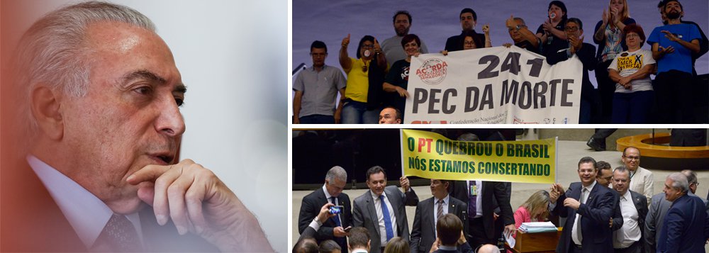 Com forte resistência da oposição e de movimentos sociais, que chamou a PEC 241 de "PEC da morte", a base do governo Temer aprovou com facilidade, por 366 votos contra 111 e 2 abstenções, a proposta de emenda à constituição que congela por 20 anos os gastos públicos do País; "Vimos aqui um festival de cinismo", lamentou a deputada Erika Kokay (PT-DF), rebatendo o discurso dos governistas que negaram que o projeto reduzirá investimentos em saúde e educação; "A morte acaba de adentrar à Constituição brasileira", acrescentou (Foto: Gisele Federicce) Com forte resistência da oposição e de movimentos sociais, que chamou a PEC 241 de "PEC da morte", a base do governo Temer aprovou com facilidade, por 366 votos contra 111 e 2 abstenções, a proposta de emenda à constituição que congela por 20 anos os gastos públicos do País; "Vimos aqui um festival de cinismo", lamentou a deputada Erika Kokay (PT-DF), rebatendo o discurso dos governistas que negaram que o projeto reduzirá investimentos em saúde e educação; "A morte acaba de adentrar à Constituição brasileira", acrescentou