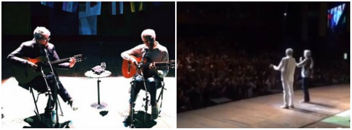 O público que lotou o show de Gilberto Gil e Caetano Veloso no Citibank Hall, em São Paulo, resolveu completar o refrão da música "Odeio Você", de Caetano, para protestar contra Michel Temer; cada vez que os dois músicos cantavam "Odeio você",em seguida parte da plateia gritava: "Temer!"; não é a primeira vez que o público dos dois artistas se manifesta contra o peemedebista em um show deles (Foto: Leonardo Lucena) O público que lotou o show de Gilberto Gil e Caetano Veloso no Citibank Hall, em São Paulo, resolveu completar o refrão da música "Odeio Você", de Caetano, para protestar contra Michel Temer; cada vez que os dois músicos cantavam "Odeio você",em seguida parte da plateia gritava: "Temer!"; não é a primeira vez que o público dos dois artistas se manifesta contra o peemedebista em um show deles