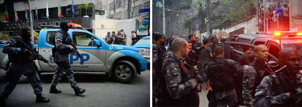 Um intenso tiroteio na comunidade Pavão-Pavãozinho, em Copacabana, que se estendeu desde a manhã até o final da tarde desta segunda-feira 10, deixou três suspeitos de tráfico mortos e três policiais militares feridos, incluindo o comandante da Unidade de Polícia Pacificadora (UPP) local, capitão Vinícius de Oliveira; foram presos oito homens, também suspeitos de ligações com o tráfico no local (Foto: Gisele Federicce) Um intenso tiroteio na comunidade Pavão-Pavãozinho, em Copacabana, que se estendeu desde a manhã até o final da tarde desta segunda-feira 10, deixou três suspeitos de tráfico mortos e três policiais militares feridos, incluindo o comandante da Unidade de Polícia Pacificadora (UPP) local, capitão Vinícius de Oliveira; foram presos oito homens, também suspeitos de ligações com o tráfico no local