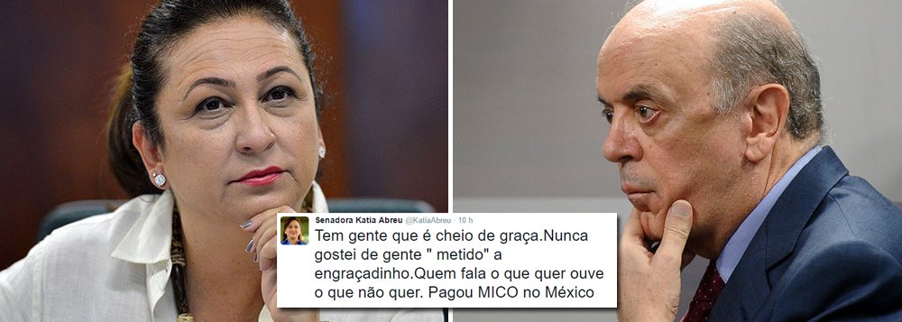 "Tem gente que é cheio de graça. Nunca gostei de gente 'metido' a engraçadinho. Quem fala o que quer ouve o que não quer. Pagou MICO no México", postou a senadora no Twitter, em indireta para o chanceler interino José Serra, que fez uma piada machista durante compromisso oficial no México e foi repreendido pela mídia internacional (Foto: Gisele Federicce) "Tem gente que é cheio de graça. Nunca gostei de gente 'metido' a engraçadinho. Quem fala o que quer ouve o que não quer. Pagou MICO no México", postou a senadora no Twitter, em indireta para o chanceler interino José Serra, que fez uma piada machista durante compromisso oficial no México e foi repreendido pela mídia internacional