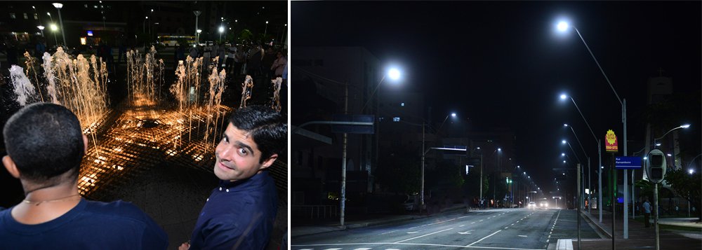 O prefeito ACM Neto inaugurou na noite desta quarta-feira (15) a iluminação de LED da Avenida Manoel Dias da Silva, na Pituba, em cerimônia realizada na Praça Nossa Senhora da Luz. Com investimento de R$ 600 mil, as antigas 170 luminárias de 400w de vapor de sódio foram substituídas por outras de 180w, de LED, que, segundo a prefeitura, 'têm alta eficiência e proporcionam maior economia'; a Praça Nossa Senhora da Luz também foi entregue recuperada, com a fonte luminosa musical do espaço colocada em funcionamento (Foto: Romulo Faro) O prefeito ACM Neto inaugurou na noite desta quarta-feira (15) a iluminação de LED da Avenida Manoel Dias da Silva, na Pituba, em cerimônia realizada na Praça Nossa Senhora da Luz. Com investimento de R$ 600 mil, as antigas 170 luminárias de 400w de vapor de sódio foram substituídas por outras de 180w, de LED, que, segundo a prefeitura, 'têm alta eficiência e proporcionam maior economia'; a Praça Nossa Senhora da Luz também foi entregue recuperada, com a fonte luminosa musical do espaço colocada em funcionamento
