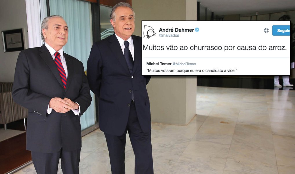 A frase "Muitos votaram porque eu era candidato a vice" também foi postada no Twitter oficial do presidente interino e, a partir dela, os internautas bolaram muitas outras, como "muitos assinavam a Playboy para ler as entrevistas" ou ainda "muitos vão ao churrasco por causa do arroz"; confira 15 selecionadas pelo site Surrealista (Foto: Gisele Federicce) A frase "Muitos votaram porque eu era candidato a vice" também foi postada no Twitter oficial do presidente interino e, a partir dela, os internautas bolaram muitas outras, como "muitos assinavam a Playboy para ler as entrevistas" ou ainda "muitos vão ao churrasco por causa do arroz"; confira 15 selecionadas pelo site Surrealista