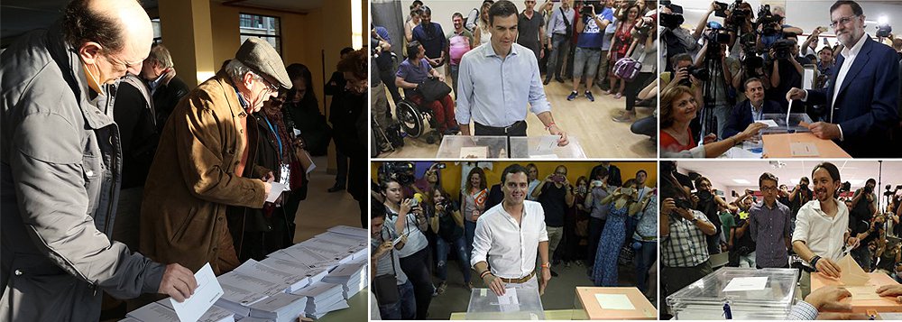 Com um Congresso dissolvido por não haver consenso para um governo de coalizão, a Espanha realizada neste domingo, 26, eleições para escolha de 350 representantes do Congresso dos Deputados e 208 do Senado; segundo a Agência Lusa, o Partido Popular, de direita, do atual chefe de governo, Mariano Rajoy, deverá ser o mais votado, conquistando 30% dos votos; grande surpresa deverá ser o Unidos Podemos, aliança de radicais de esquerda, comunistas, ecologistas, pode receber 26% dos votos e ultrapassar o PSOE (Partido Socialista Operário Espanhol), que nos últimos 35 anos alternou à frente do governo espanhol com o PP (Foto: Aquiles Lins) Com um Congresso dissolvido por não haver consenso para um governo de coalizão, a Espanha realizada neste domingo, 26, eleições para escolha de 350 representantes do Congresso dos Deputados e 208 do Senado; segundo a Agência Lusa, o Partido Popular, de direita, do atual chefe de governo, Mariano Rajoy, deverá ser o mais votado, conquistando 30% dos votos; grande surpresa deverá ser o Unidos Podemos, aliança de radicais de esquerda, comunistas, ecologistas, pode receber 26% dos votos e ultrapassar o PSOE (Partido Socialista Operário Espanhol), que nos últimos 35 anos alternou à frente do governo espanhol com o PP