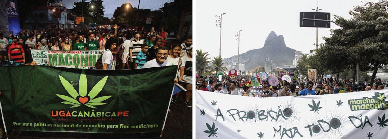 Com o uso livre e amplo de maconha pelos manifestantes, mais uma edição anual da marcha que pede a liberação da substância percorreu as ruas do Recife nesse domingo, 26; ato pediu mudanças na política antidrogas do Brasil, incluindo a legalização e regulamentação do consumo e do mercado da erva no país; passeata saiu da Praça do Derby, no bairro de mesmo nome, e seguiu para a Avenida Conde da Boa Vista; ponto final foi o Pátio Santa Cruz, onde ocorrem apresentações culturais durante a noite para encerrar o ato (Foto: Aquiles Lins) Com o uso livre e amplo de maconha pelos manifestantes, mais uma edição anual da marcha que pede a liberação da substância percorreu as ruas do Recife nesse domingo, 26; ato pediu mudanças na política antidrogas do Brasil, incluindo a legalização e regulamentação do consumo e do mercado da erva no país; passeata saiu da Praça do Derby, no bairro de mesmo nome, e seguiu para a Avenida Conde da Boa Vista; ponto final foi o Pátio Santa Cruz, onde ocorrem apresentações culturais durante a noite para encerrar o ato