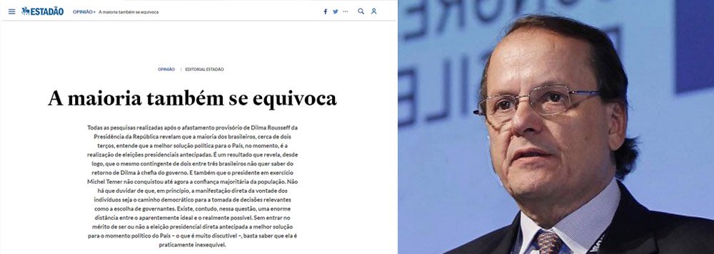 Jornalista Fernando Brito, do Tijolaço, criticou o editorial do jornal Estado de S. Paulo que "relativiza" a democracia brasileira, ao afirmar que "A maioria também se equivoca" ao defender a saída do interino Michel Temer e novas eleições presidenciais; "O Estadão, que já publicou receita de bolo na última vez que passamos por um período autoritário, agora quer que o povo brasileiro engula o bolo que ajudou a aprontar", afirmou; "Se a pesquisa mostra que ele não quer, dane-se a pesquisa, porque o Estadão, agora, acha que a vontade do povo é um problema para a democracia" (Foto: Aquiles Lins) Jornalista Fernando Brito, do Tijolaço, criticou o editorial do jornal Estado de S. Paulo que "relativiza" a democracia brasileira, ao afirmar que "A maioria também se equivoca" ao defender a saída do interino Michel Temer e novas eleições presidenciais; "O Estadão, que já publicou receita de bolo na última vez que passamos por um período autoritário, agora quer que o povo brasileiro engula o bolo que ajudou a aprontar", afirmou; "Se a pesquisa mostra que ele não quer, dane-se a pesquisa, porque o Estadão, agora, acha que a vontade do povo é um problema para a democracia"