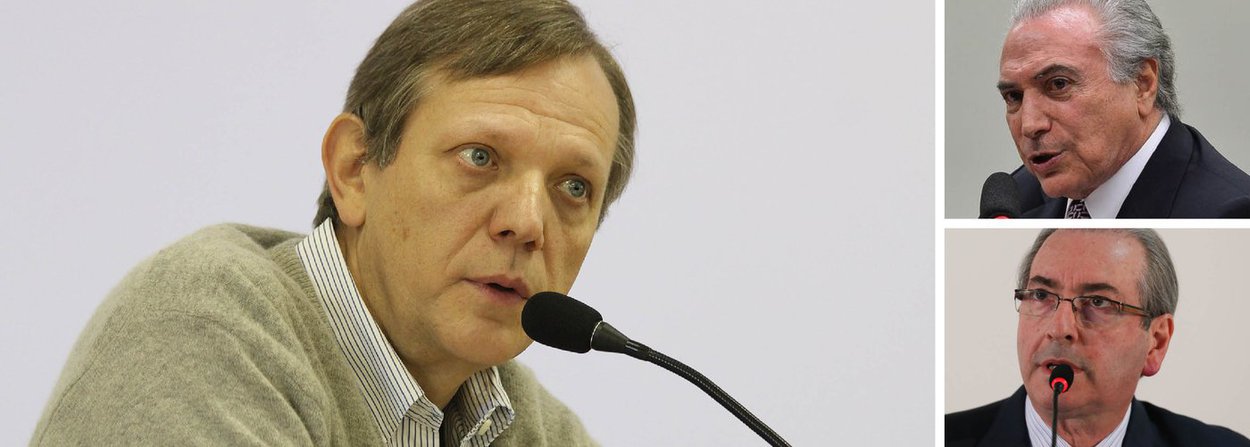 Colunista André Singer avalia que o interino Michel Temer atua nos bastidores para salvar o mandato de Eduardo Cunha, personagem que se tornou símbolo da corrupção no Brasil; "O país patina. A Lava Jato, a mídia e o STF derrubaram Cunha da presidência da Câmara sob o peso de incríveis acusações. Porém o seu principal aliado no projeto de tirar o PT do poder é agora chefe de Estado. Juntos vão eleger um sucessor no Parlamento que representa a continuidade do mesmo sistema agora escancarado" (Foto: Leonardo Attuch) Colunista André Singer avalia que o interino Michel Temer atua nos bastidores para salvar o mandato de Eduardo Cunha, personagem que se tornou símbolo da corrupção no Brasil; "O país patina. A Lava Jato, a mídia e o STF derrubaram Cunha da presidência da Câmara sob o peso de incríveis acusações. Porém o seu principal aliado no projeto de tirar o PT do poder é agora chefe de Estado. Juntos vão eleger um sucessor no Parlamento que representa a continuidade do mesmo sistema agora escancarado"