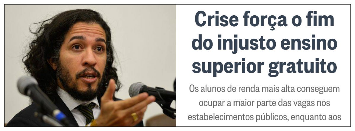 O deputado federal Jean Wyllys (Psol-RJ) reagiu com indignação ao editorial deste domingo do jornal O Globo, da família Marinho, que cobra do interino Michel Temer o fim da universidade pública; "O editorial de O Globo, publicando neste domingo, afirmando que é 'injusto' o ensino superior ser gratuito no Brasil é odioso, mas não chega a ser uma surpresa. Certamente para a família Marinho e os títeres que lhe lambem as botas na editoria do jornal, 'justo' deve ser o fato de ela ter enriquecido desmedidamente à custa da concessão PÚBLICA de sinas de rádio e tevê, de caríssimos anúncios de estatais brasileiras", diz ele; Wyllys conta como o fato de ter entrado na universidade pública, na Bahia, mudou sua vida (Foto: Leonardo Attuch) O deputado federal Jean Wyllys (Psol-RJ) reagiu com indignação ao editorial deste domingo do jornal O Globo, da família Marinho, que cobra do interino Michel Temer o fim da universidade pública; "O editorial de O Globo, publicando neste domingo, afirmando que é 'injusto' o ensino superior ser gratuito no Brasil é odioso, mas não chega a ser uma surpresa. Certamente para a família Marinho e os títeres que lhe lambem as botas na editoria do jornal, 'justo' deve ser o fato de ela ter enriquecido desmedidamente à custa da concessão PÚBLICA de sinas de rádio e tevê, de caríssimos anúncios de estatais brasileiras", diz ele; Wyllys conta como o fato de ter entrado na universidade pública, na Bahia, mudou sua vida