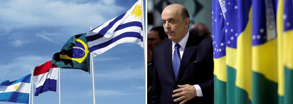 Presidente interino, Michel Temer, e o chanceler José Serra avisaram que não comparecerão à reunião do Mercosul, em Montevidéu, no início de julho; ao lado da Argentina e Paraguai, Brasil diz que não quer participar da solenidade de posse da Venezuela como presidente do bloco; os três países tentaram adiar o encontro, mas o presidente do Uruguai, Tabaré Vázquez, resiste em postergar a reunião; nesta semana, o Brasil ofereceu ajuda humanitária à Venezuela em razão do desabastecimento de medicamentos no país vizinho; Serra disse que a ação está organizada pelo lado brasileiro e que espera agora a anuência do governo venezuelano (Foto: Roberta Namour) Presidente interino, Michel Temer, e o chanceler José Serra avisaram que não comparecerão à reunião do Mercosul, em Montevidéu, no início de julho; ao lado da Argentina e Paraguai, Brasil diz que não quer participar da solenidade de posse da Venezuela como presidente do bloco; os três países tentaram adiar o encontro, mas o presidente do Uruguai, Tabaré Vázquez, resiste em postergar a reunião; nesta semana, o Brasil ofereceu ajuda humanitária à Venezuela em razão do desabastecimento de medicamentos no país vizinho; Serra disse que a ação está organizada pelo lado brasileiro e que espera agora a anuência do governo venezuelano