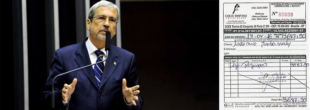 No dia 17 de abril deste ano, data do espetáculo grotesco do impeachment, o deputado Antônio Imbassahy gastou nada menos que R$ 3.687,50 num almoço, reembolsado pela Câmara dos Deputados (Foto: Leonardo Attuch) No dia 17 de abril deste ano, data do espetáculo grotesco do impeachment, o deputado Antônio Imbassahy gastou nada menos que R$ 3.687,50 num almoço, reembolsado pela Câmara dos Deputados