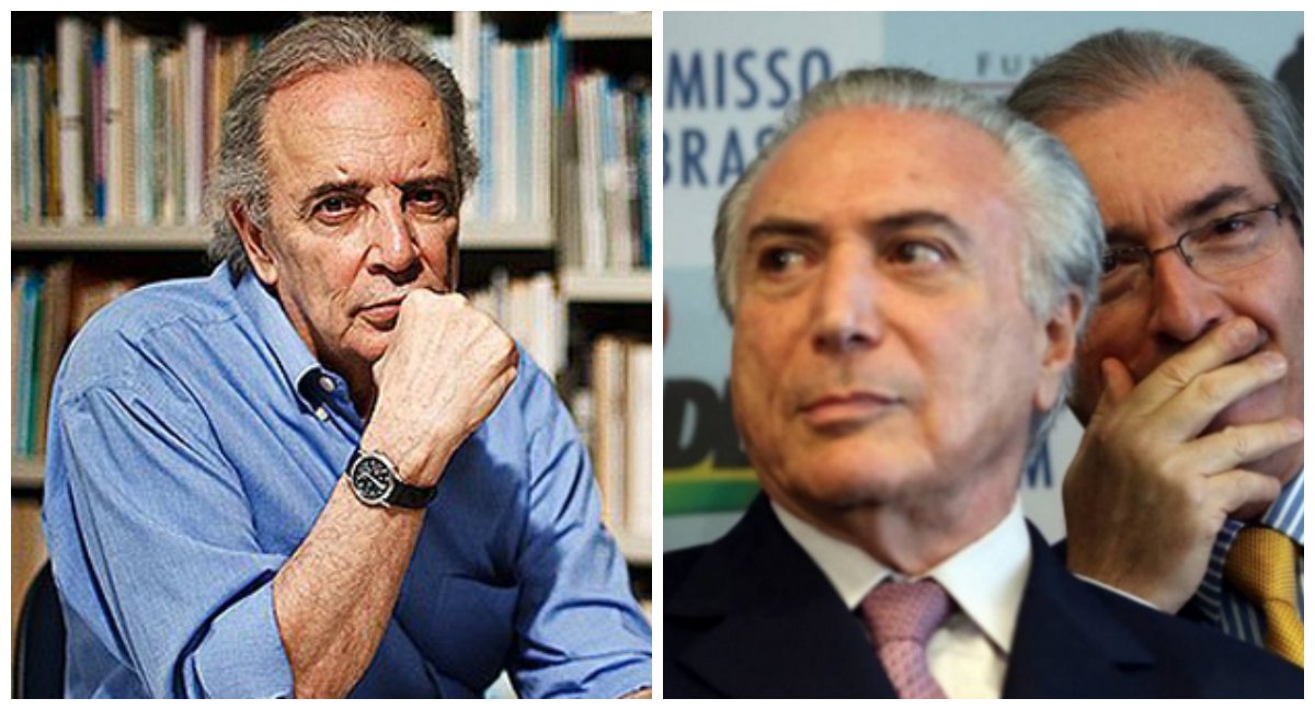"Talvez não fosse preciso dizer mais nada sobre a atitude de Temer. Afinal, apesar de todo o esforço da Lava Jato e dos pró-impeachment para incriminar petistas, na opinião nacional ninguém simboliza mais a calamidade política do que Eduardo Cunha. Está dito quase tudo sobre protetor e protegido", diz Janio de Freitas, sobre os esforços do interino Michel Temer para salvar seu aliado Eduardo Cunha; "E viva a nova (i)moralidade", conclui o jornalista (Foto: Roberta Namour) "Talvez não fosse preciso dizer mais nada sobre a atitude de Temer. Afinal, apesar de todo o esforço da Lava Jato e dos pró-impeachment para incriminar petistas, na opinião nacional ninguém simboliza mais a calamidade política do que Eduardo Cunha. Está dito quase tudo sobre protetor e protegido", diz Janio de Freitas, sobre os esforços do interino Michel Temer para salvar seu aliado Eduardo Cunha; "E viva a nova (i)moralidade", conclui o jornalista