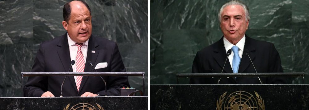Presidência da Costa Rica afirmou que a atitude do presidente costarriquenho, Luis Guillermo Solís, e seu chanceler, Manuel González, de deixar a Assembleia Geral da ONU na fala de Michel Temer se deu "à dúvida" de que, "diante de certas atitudes e atuações, se queira lecionar sobre práticas democráticas" após o impeachment de Dilma Rousseff e a violência policial contra manifestantes; após o boicote, José Serra convocou o embaixador do Brasil na Costa Rica, Jairo Gabel Bermudéz, para ouvir informações sobre o episódio (Foto: Paulo Emílio) Presidência da Costa Rica afirmou que a atitude do presidente costarriquenho, Luis Guillermo Solís, e seu chanceler, Manuel González, de deixar a Assembleia Geral da ONU na fala de Michel Temer se deu "à dúvida" de que, "diante de certas atitudes e atuações, se queira lecionar sobre práticas democráticas" após o impeachment de Dilma Rousseff e a violência policial contra manifestantes; após o boicote, José Serra convocou o embaixador do Brasil na Costa Rica, Jairo Gabel Bermudéz, para ouvir informações sobre o episódio